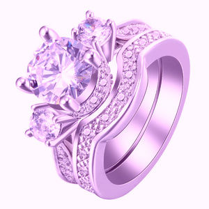 Silver White Sapphire Wedding Band Rings Set Women